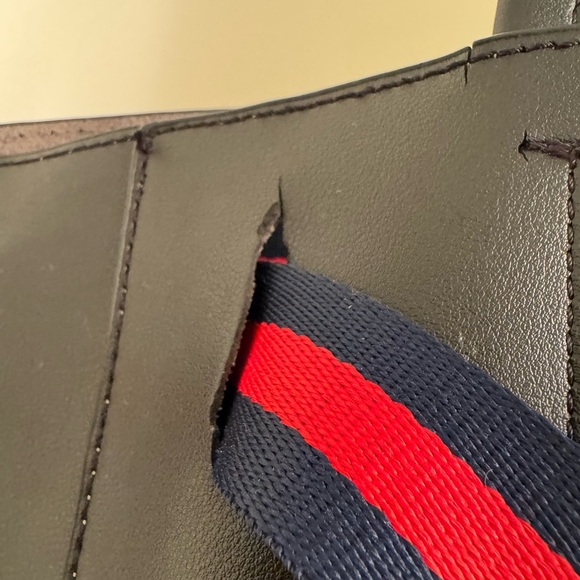 Modern Lux Black Tote with Red and Blue Stripes - Picture 6 of 9